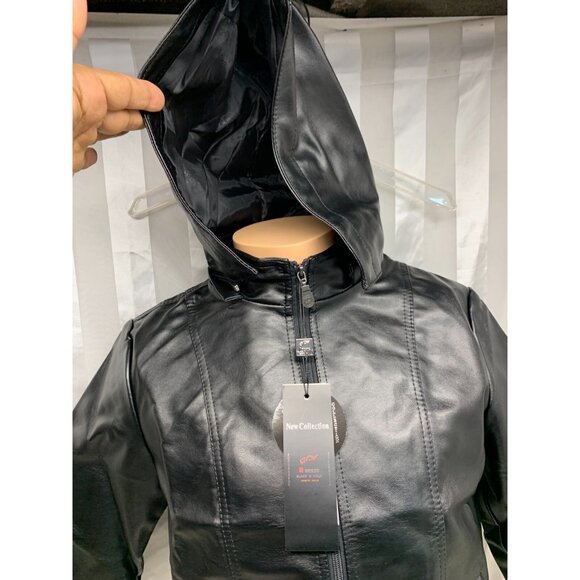 New R Rosso Black & Gold Leather Jacket Black Zip Up Hoodie Large NWT Italy - Picture 2 of 11